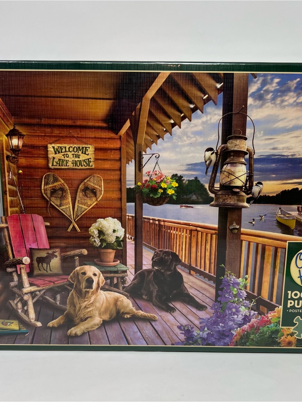 Lake House Porch Dogs Canvas Wall Art - Multicolor